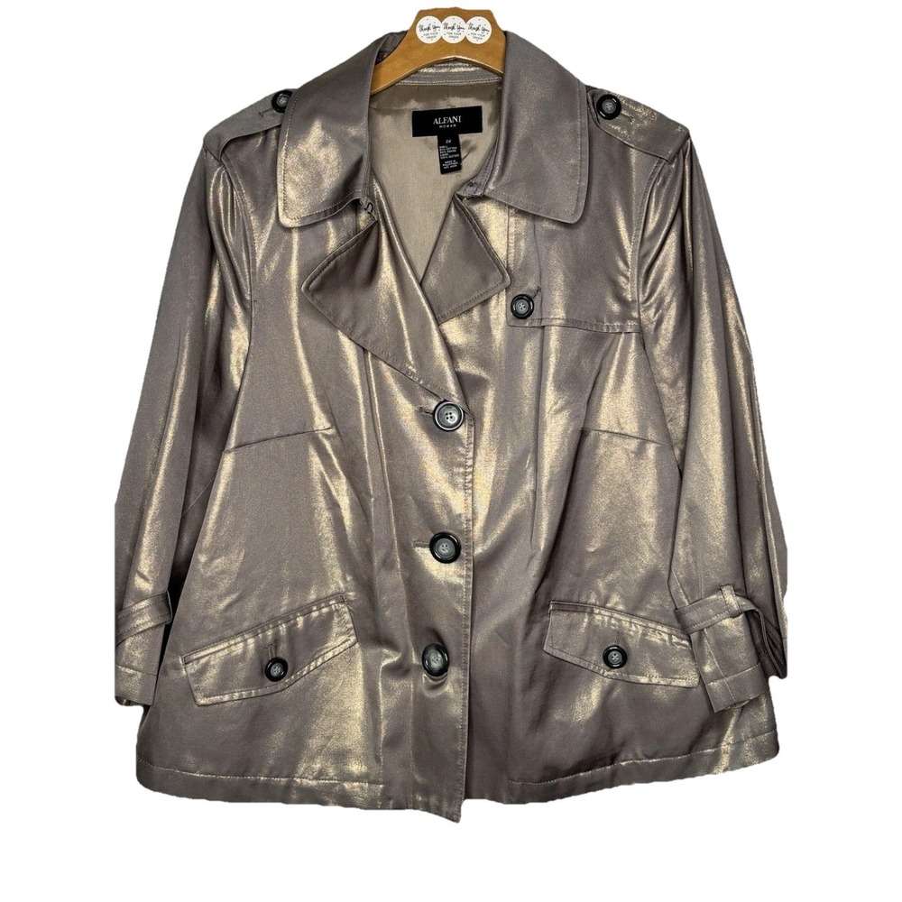 Alfani Woman Crop Trench Coat Metallic 2X Gold